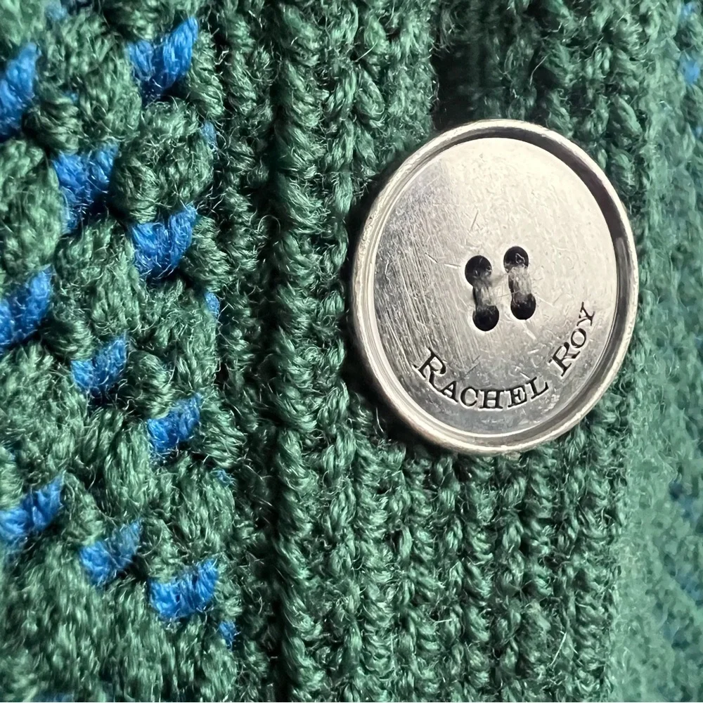 RACHEL ROY Green Blue Chunky Peplum Back Cardigan - Picture 4 of 13